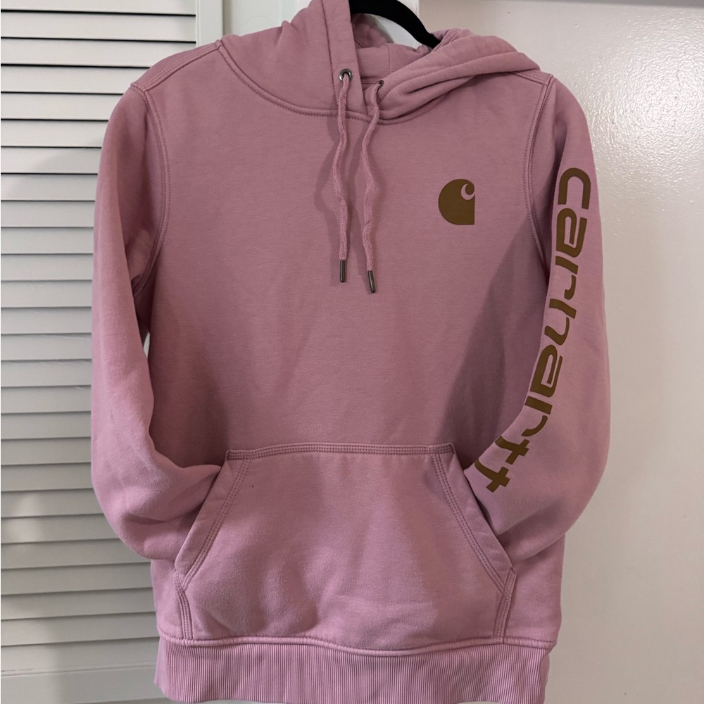 Carhartt Dusty Pink Pullover Hoodie with Brown Logo